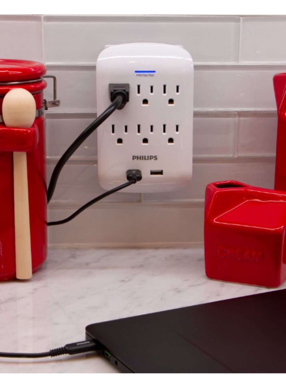 Philips Surge Protector, 6 Outlet, 2 USB Charging Ports, White - Picture 3 of 3